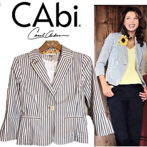 CAbi Jackets & Blazers - Gorgeous Vintage cabi Spring 2008 Nautical Navy & White Ticking Blazer